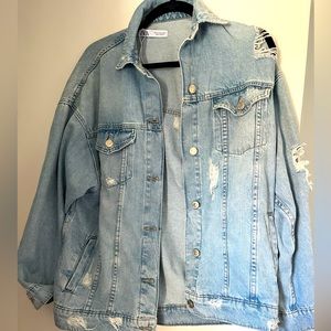 Zara oversized ripped jean jacket size medium